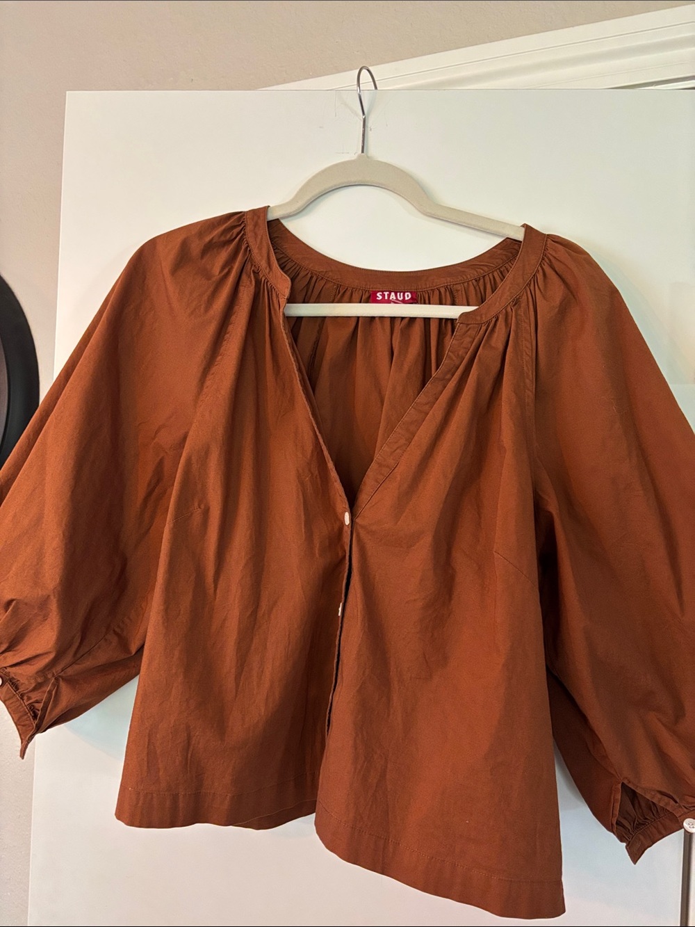 STAUD Rust Orange Peasant Blouse